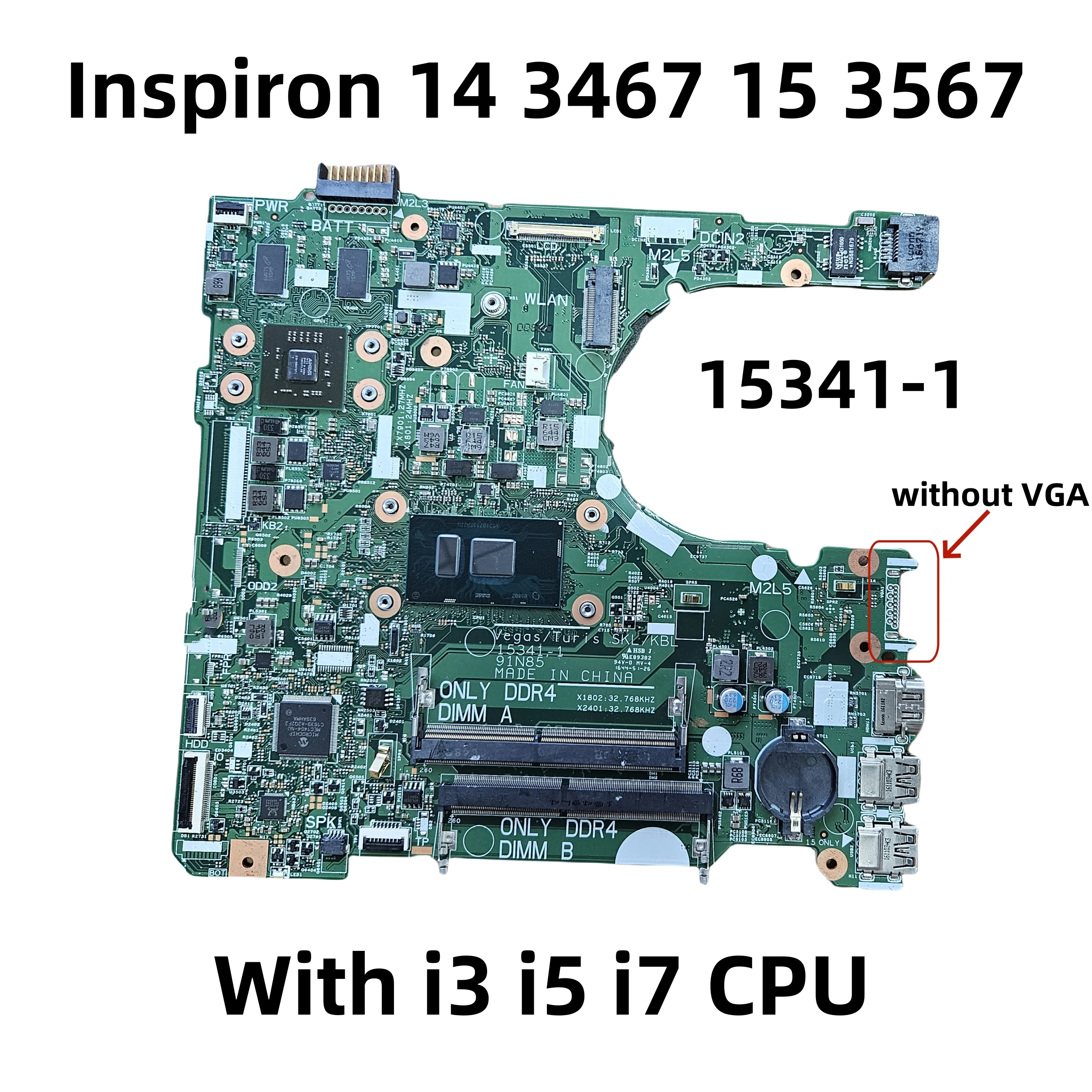 

15341-1 For Dell Inspiron 14 3467 15 3567 laptop motherboard CN-04833J 04833J with i3 i5 i7 CPU R5 M330 GPU mainboard