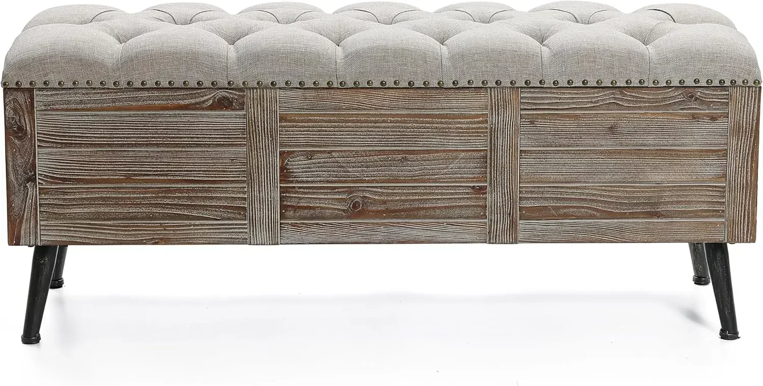 [أفضل بائع، اشترِ الآن! ] مقعد تخزين لغرفة النوم، مقعد منجد من الخشب مقاس 47 بوصة مع مساحة تخزين ومقعد