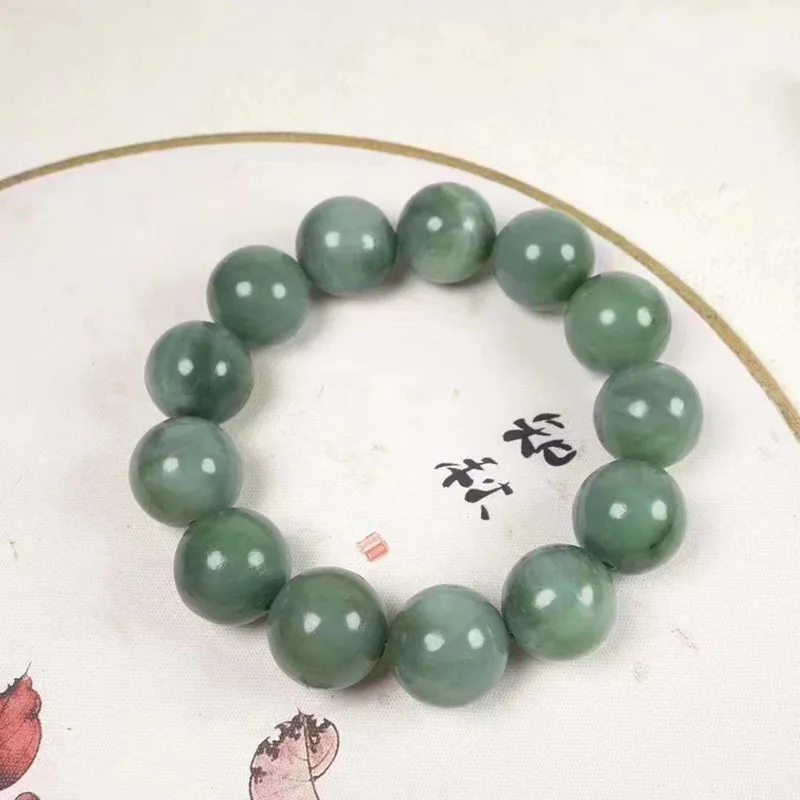 

Natural Xinjiang Hetian Russian Jade 18mm round Bead Men's and Women's Bracelet with Certificate