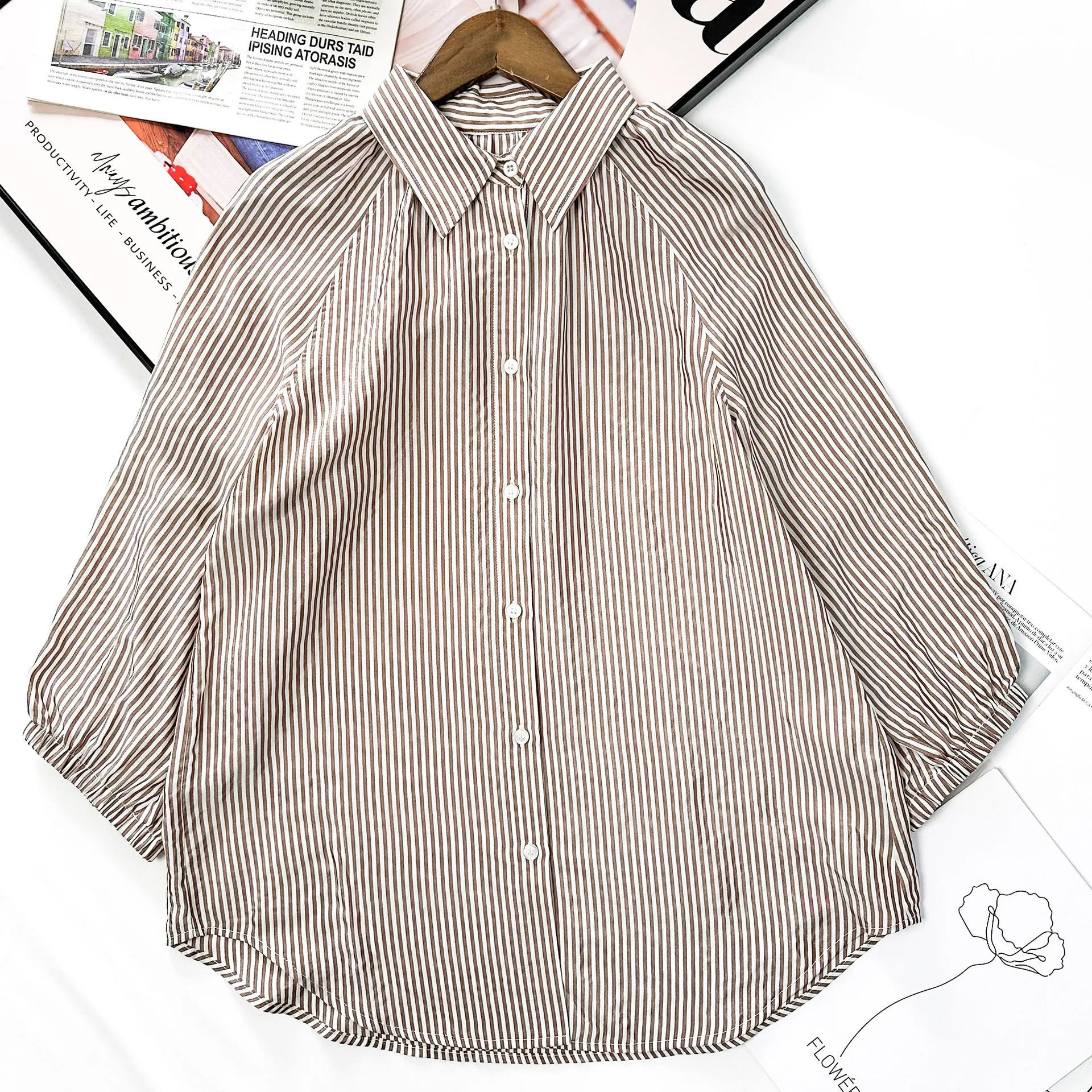 Women's Bead Chain Stripes Blouse, Casual Top, Versatile, Slim, Temperament, High Quality, Female Fashion, Summer, 2023