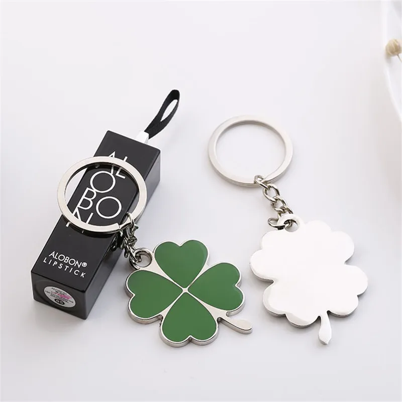 Clover Keychain Four Leaf Clover Glass Ball Double Side Pendant Metal Keyring Lucky Jewelry Gift for Men Dropshipping