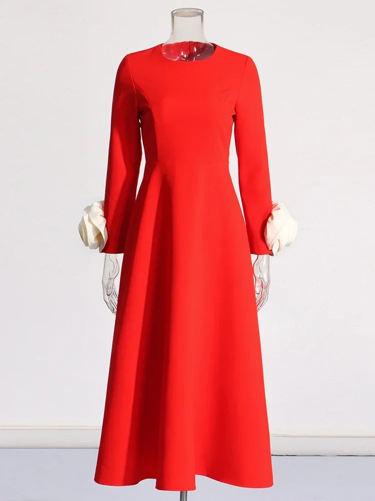 

Женское платье с длинным рукавом и круглым вырезом, с аппликацией