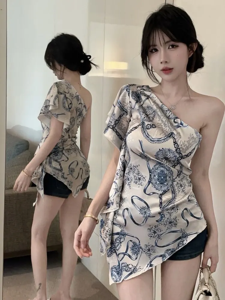 

Модное короткое асимметричное платье с элегантным дизайном плеч в ретро-стиле, с завышенной талией, А-силуэт, для вечеринок, свадеб и свиданий