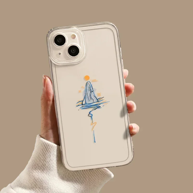 Clear Dolphin Whale Paired Couple Phone Case For iPhone 17 15 14 13 11 12 16 Pro Max Plus Mini 17E SE4 7 8 Lovers Cover Fundas