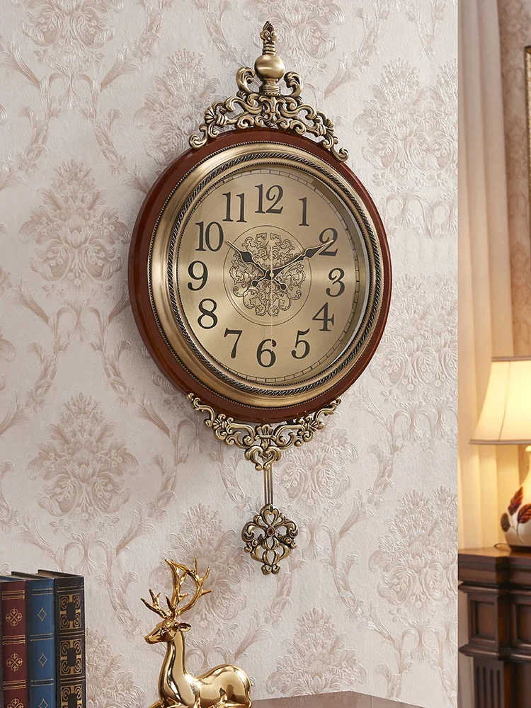 Wall Clock Living Room Solid Wood Clock American Restaurant Art Clock Home Modern Minimalist and Magnificent Pocket Watch