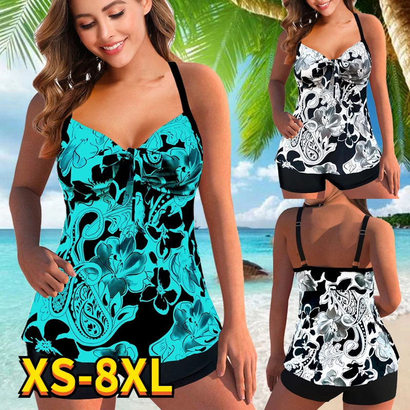 

2022 New Printed Tankini Swimsuits Plus Size Swimwear Women High Waist Swimsuit Female Two Pieces Bathing Suit Beachwear Bathers