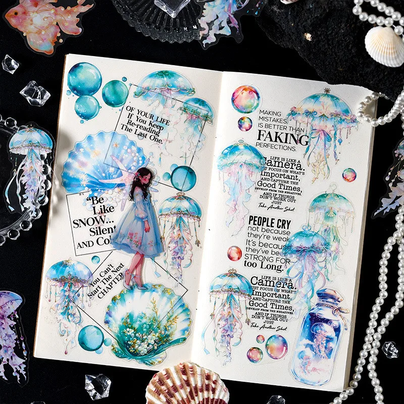 30PCS Jellyfish Sticker Package PET Sticker PET Materials DIY Scrapbooking Collage Stationery Decor Junk Journal Sticker