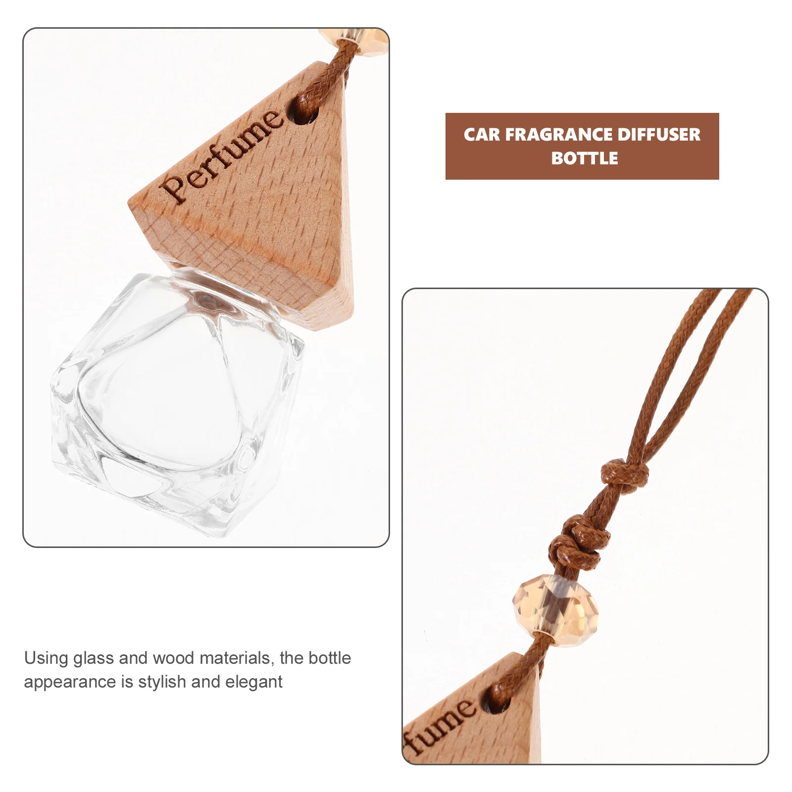 

10pcs Car Perfume Refillable Essential Oil Diffuser Air Freshener Glass Wood Design Fragrance Bottle Decorative Diffuser Bottle