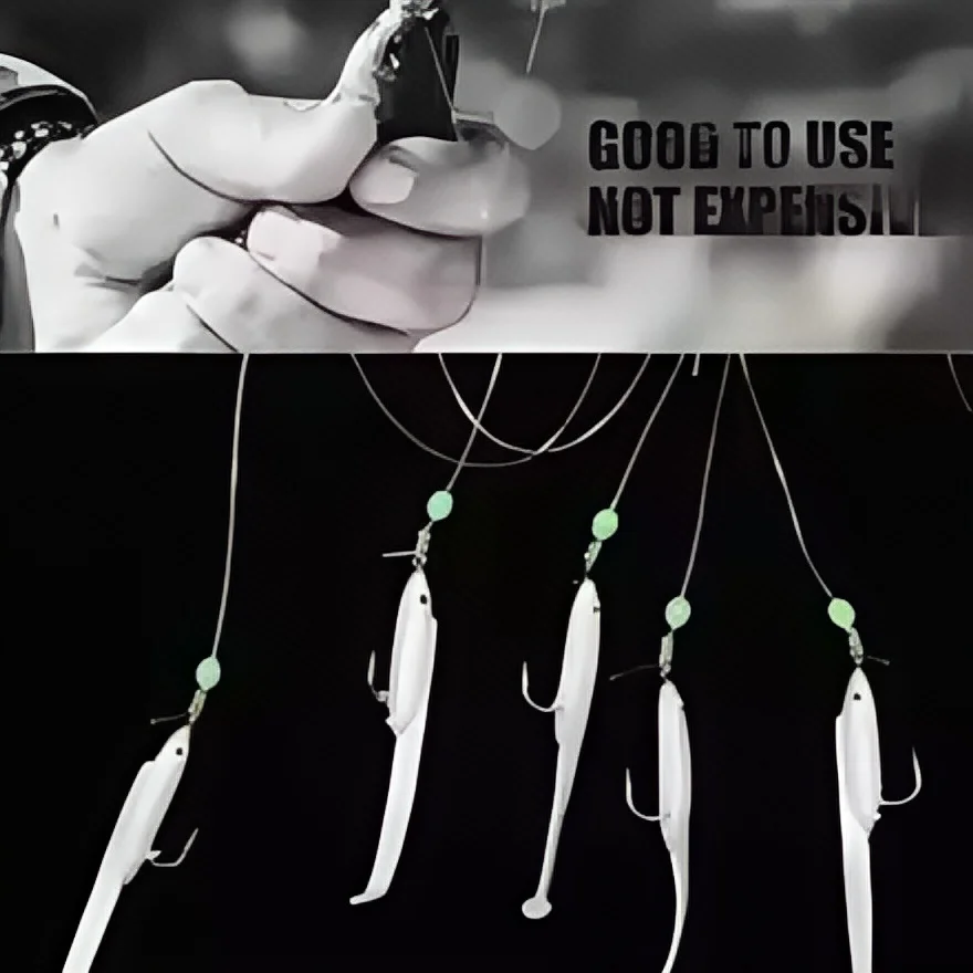 Luminous Fishing Bait Rigs with Glow Beads & High Carbon Hooks - Eel Flasher Lures, Fish Skin Rigs 1 Pack