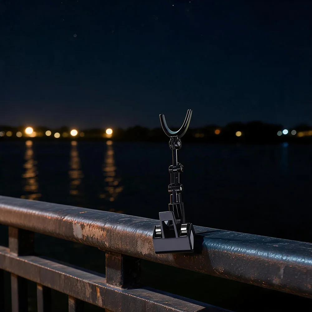 Fishing Rod Holder for Bridge with 360 Rotation Clamp Glow Tip Visibility Soft Silicone Pad Foldable Design 3pcs Set