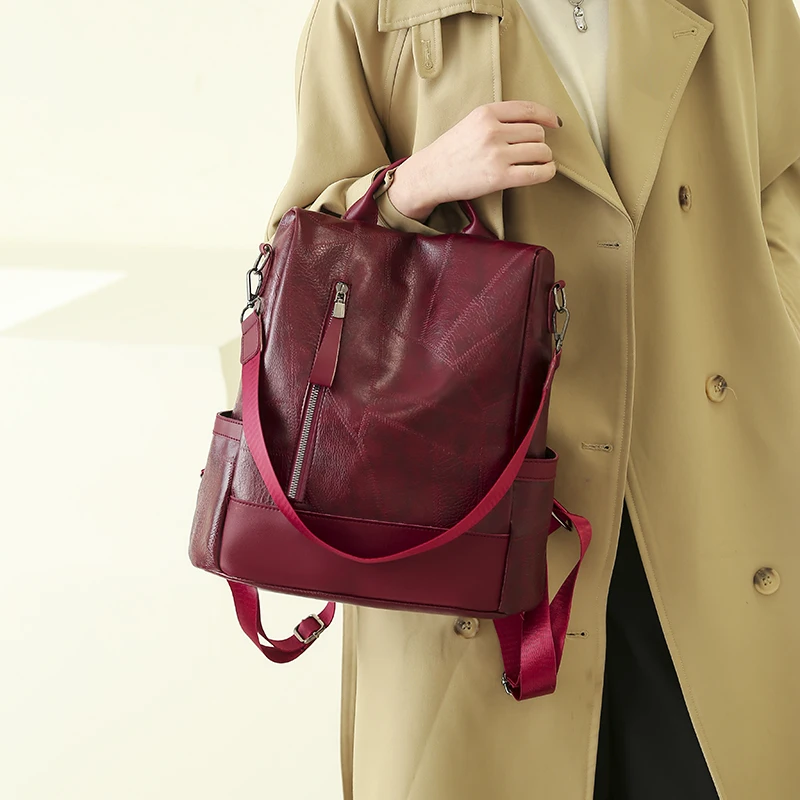 Anti-theft Women’s Backpack Designer High Quality Soft PU Leather Simple Fashion Backpack Large Multi-function Travel Bags