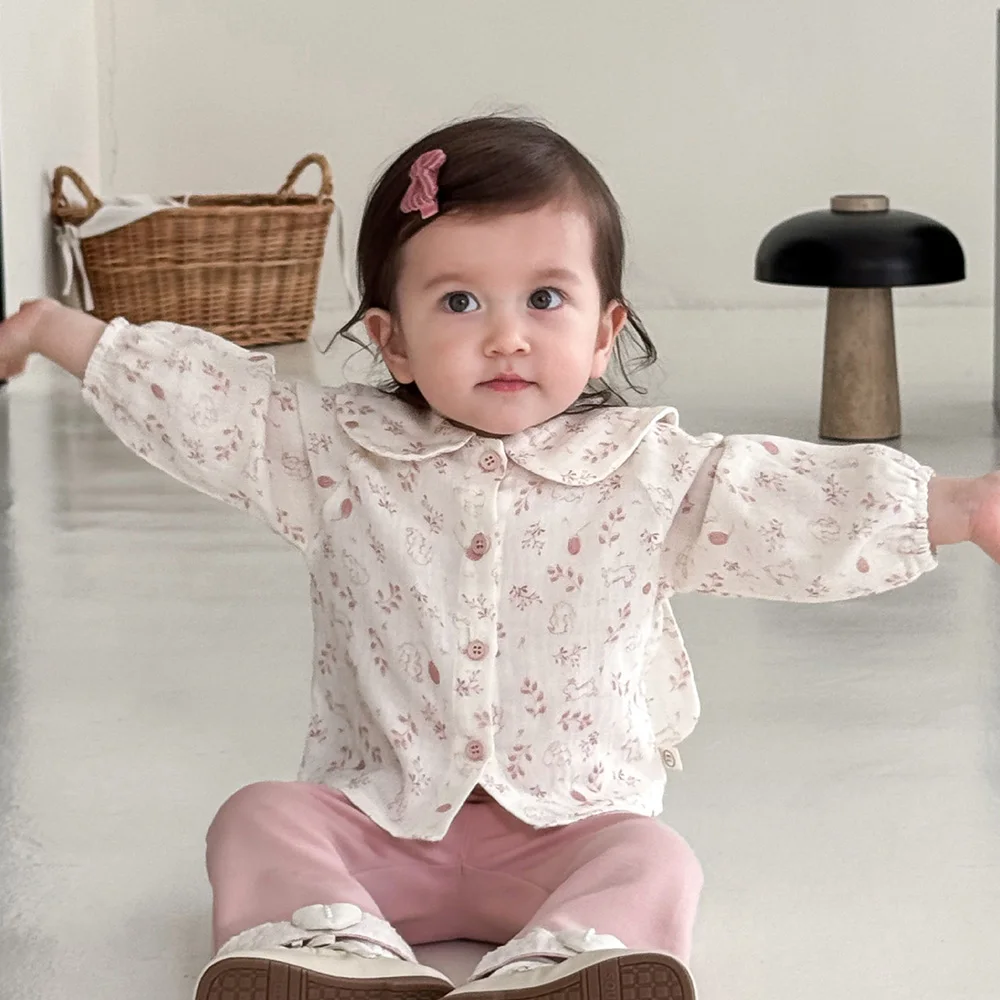 قمصان الفتيات طويلة الأكمام بيتر بان طوق الأزهار القطن عيد ميلاد ملابس الرضع الخريف عيد الميلاد طفل بلايز وبلوزات #4