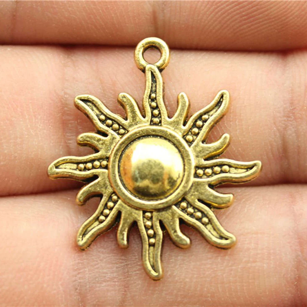 10 sztuk 28x25mm 3 kolory antyczne złoto antyczne srebro kolor antyczny brąz słońce Charms słońce zawieszki Charms do tworzenia biżuterii — zdjęcie 4