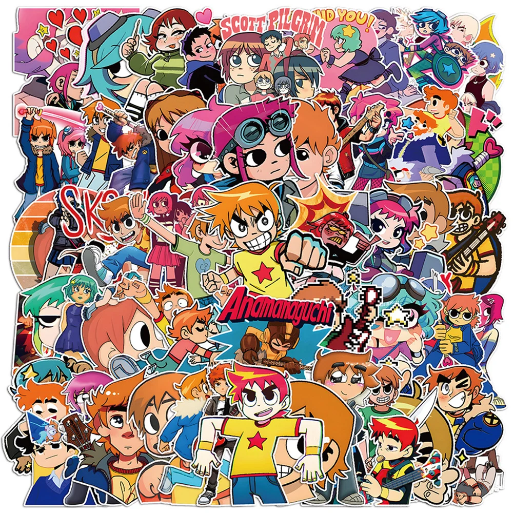 10/30/50pcs Cool Cartoon Anime Scott Pilgrim Waterproof Stickers Skateboard Fridge Laptop Travel Luggage Decoration Sticker Toys