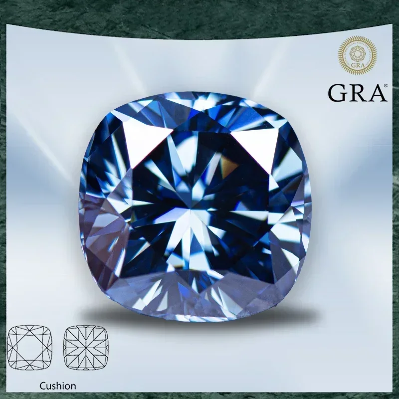 Moissanite Stone Cushion Cut Natural Colour Royal Blue VVS1 with GRA Certificate for Gemstone Charms   for jewel making