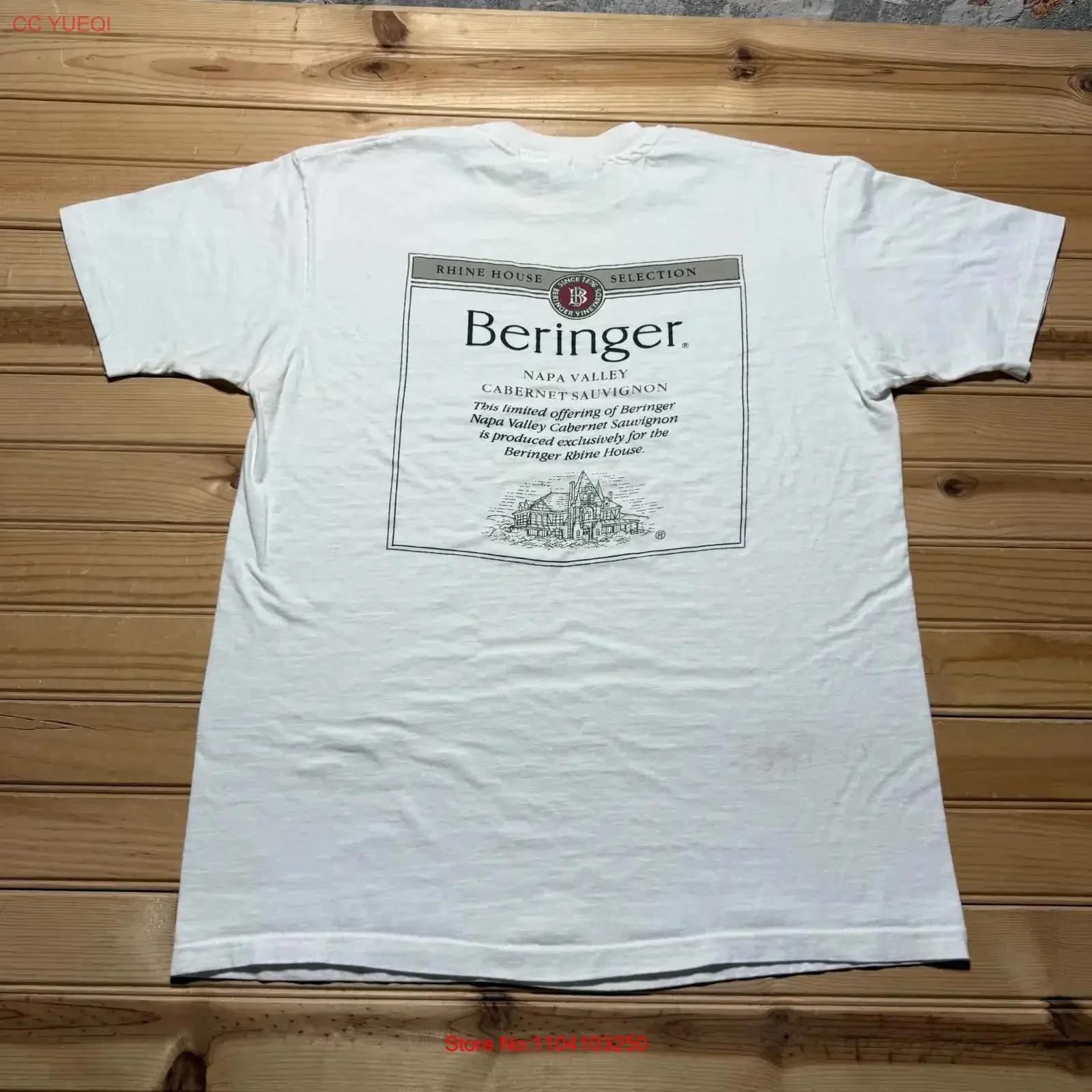Camiseta vintage de los años 90 de Beringer Vineyards Napa Valley Estate Wine Club, talla grande, estilo americano, con gráfico lavado, ropa de diseñador con estilo.
