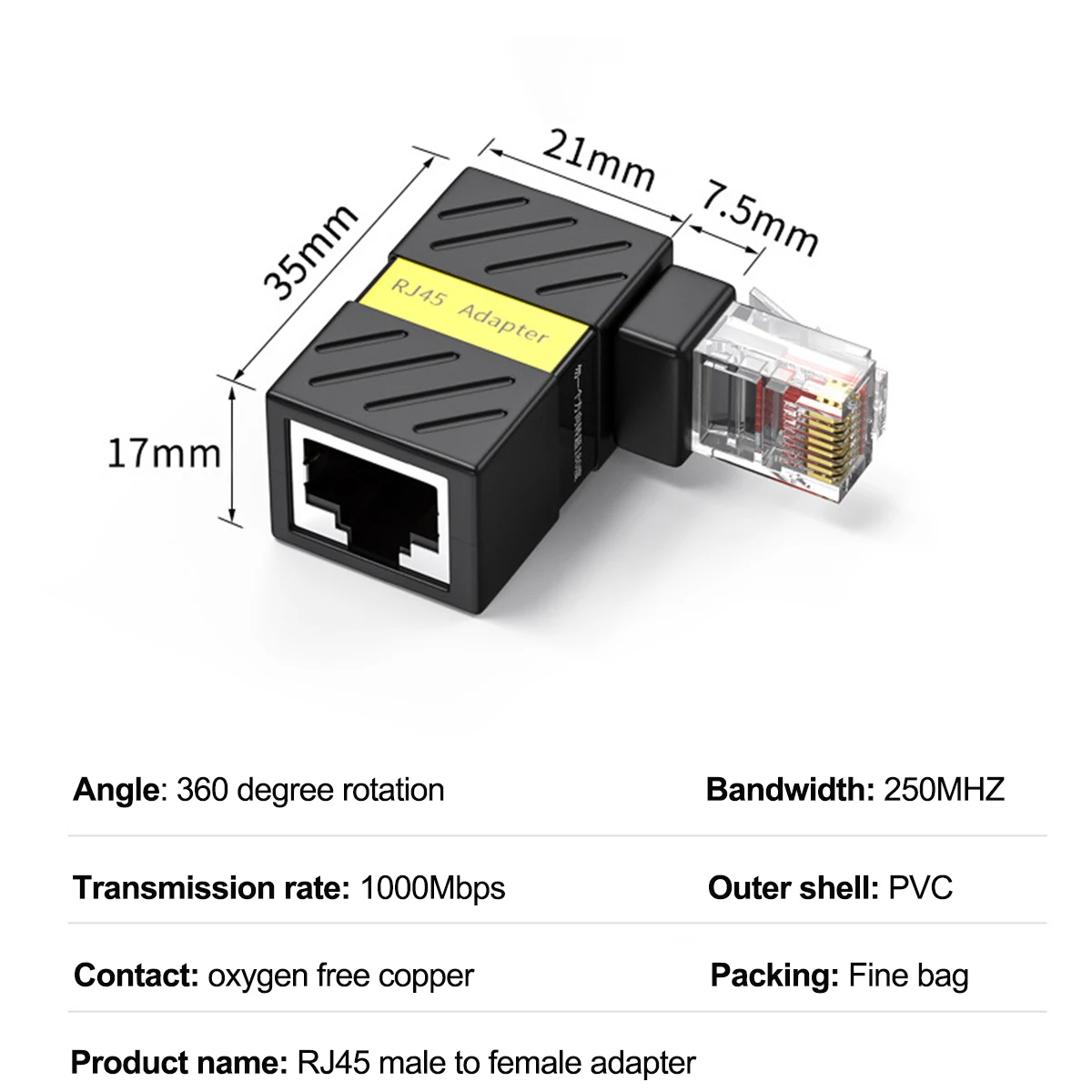 360 Rotatable Network Plug RJ45 Gigabit Adapter 90 Degrees Right Angle Elbow Universal Connector Male to Female Converter rj45