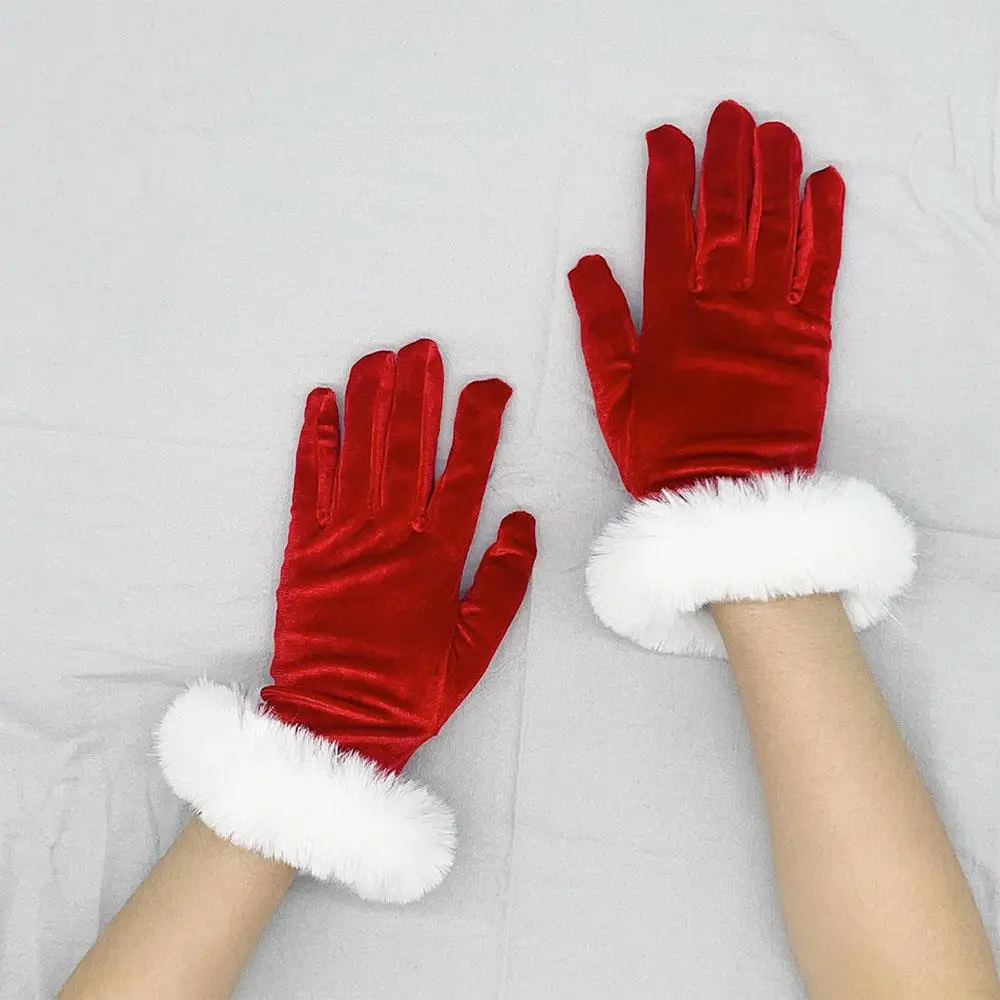 Santa Claus Gloves White Fur Red Velvet Long Gloves Christmas Festive Costume Accessories Mittens Cosplay Performance Props
