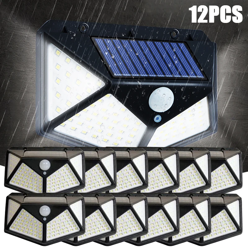 

2/4/10/12PCS 100 LED Solar Light Outdoor Solar Wall Lamp Motion Sensor Lamp Waterproof Solar Light For Garden Decoration Street