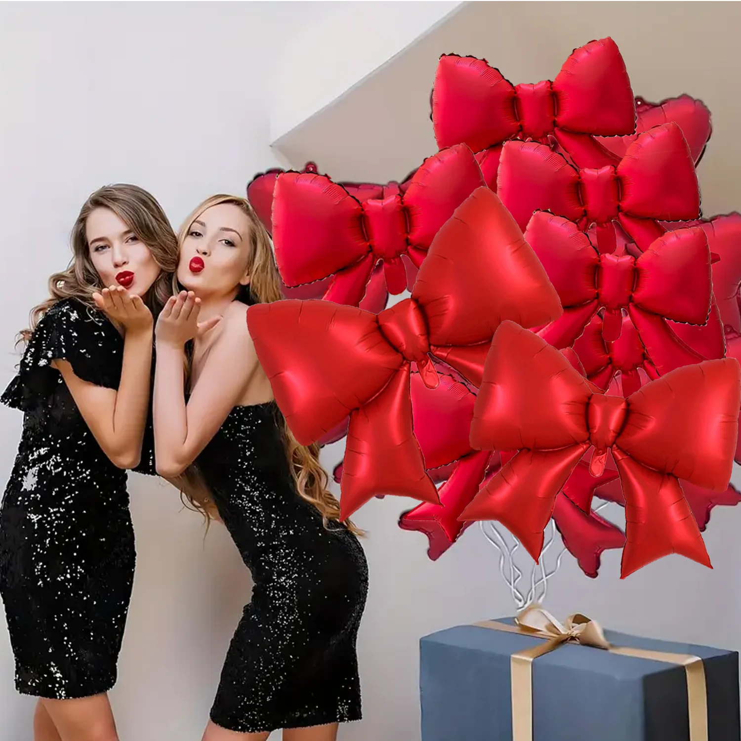 2/10 Stück rote Aluminiumfolien-Schleifenballons, geeignet für Hochzeiten, Gender-Reveal-Partys, Geburtstage, Neujahr und Weihnachtsdekorationen – Detail 4