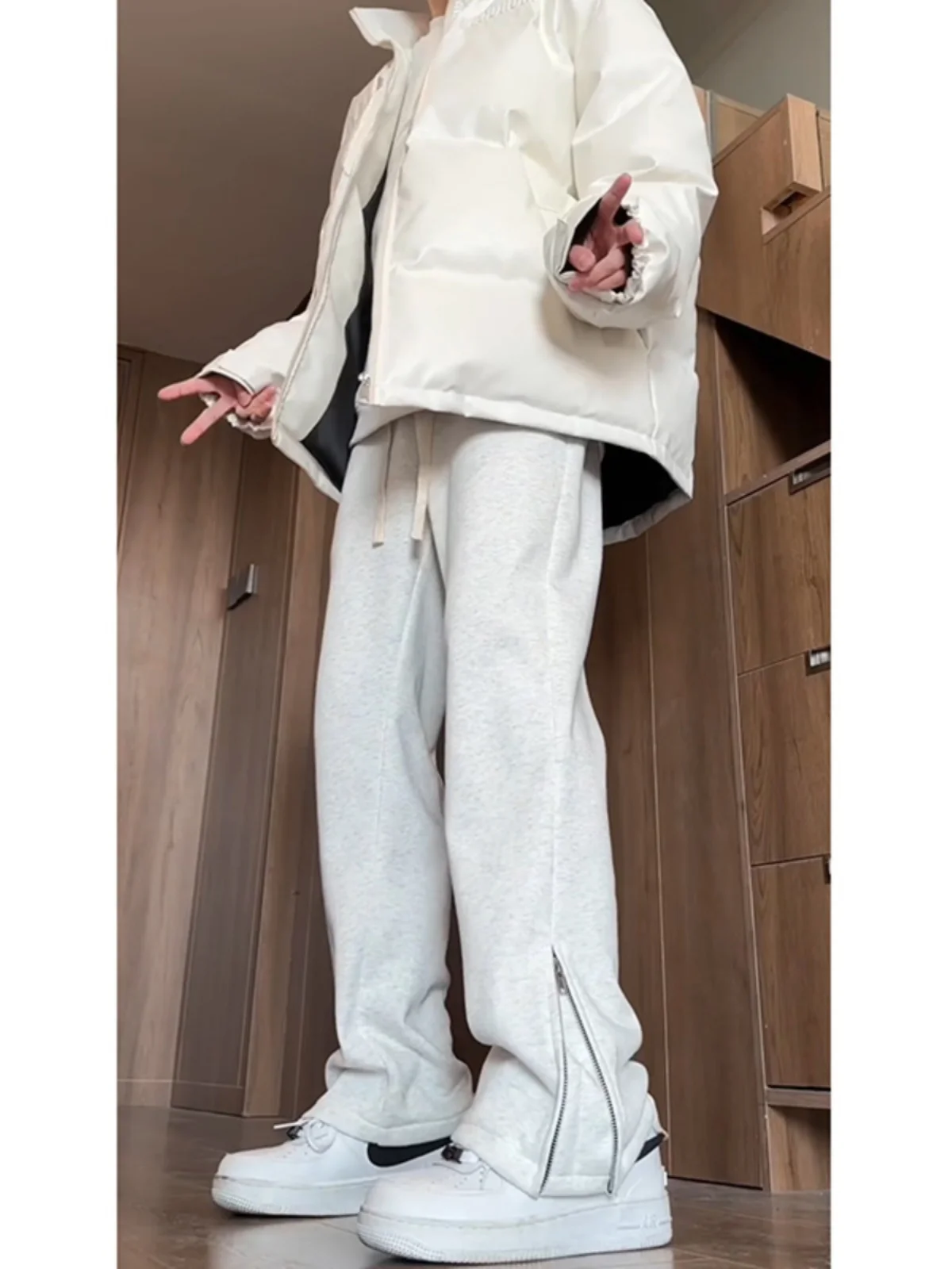 

American Vibe ey Micro Flare Men's Sweatpants Haome High End Feel Cleanfit Pants Zipper Cuff Straight Leg Casual Trousers