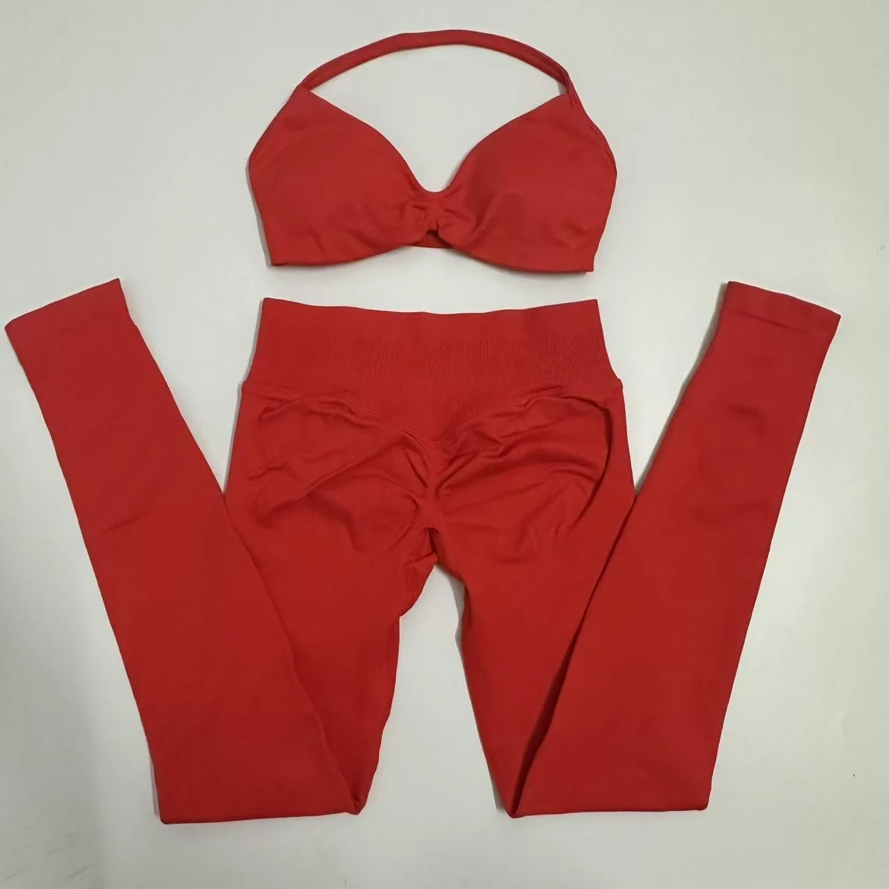 Seamlessyoga Set Dames Workout Scrunch Leggings Set Strappy Halter Sportbeha Fitness Gym Kleding Workout Set 2 Stuks