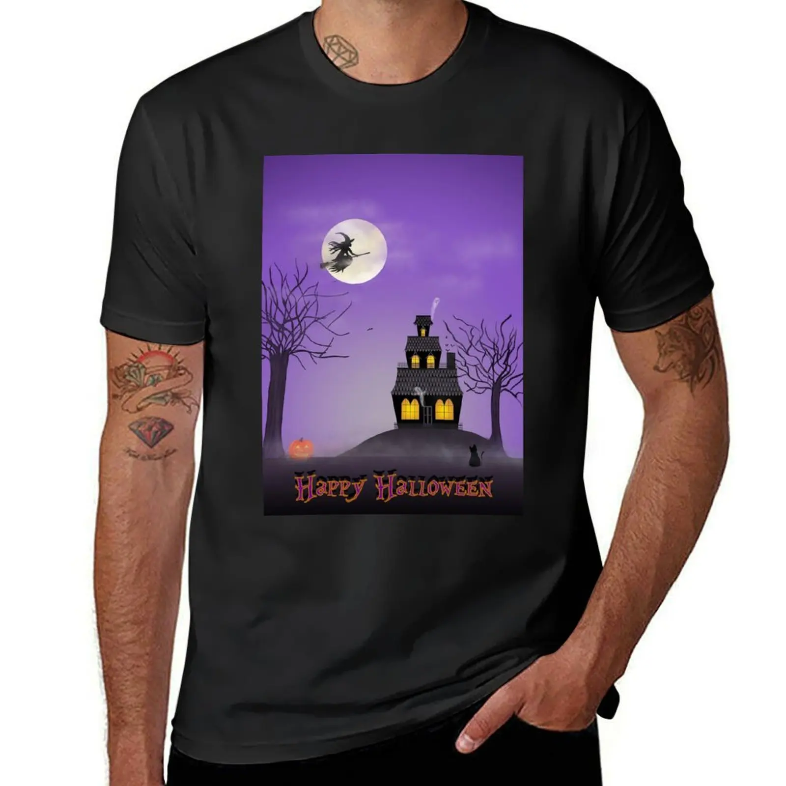 Haunted House Halloween T-Shirt customizeds Blouse mens t shirts