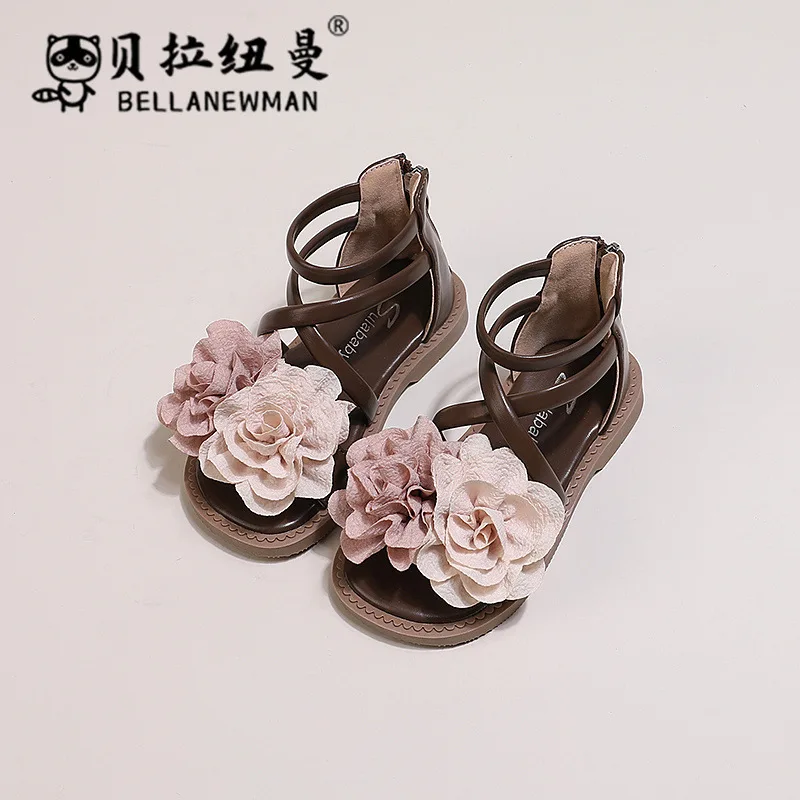 Girls' sandals 2024 summer new Korean version of children's flower princess shoes Little girl Roman sandals kids' summer shoes