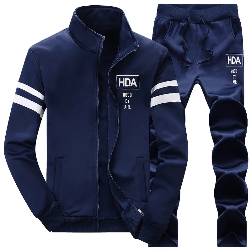 2023 New Men\'s Tracksuit Fleece Jacket and Sweatpants 2 Piece Set Spring Autumn Sports Suit Long Sleeve Sets Men Sweatsuit Warm