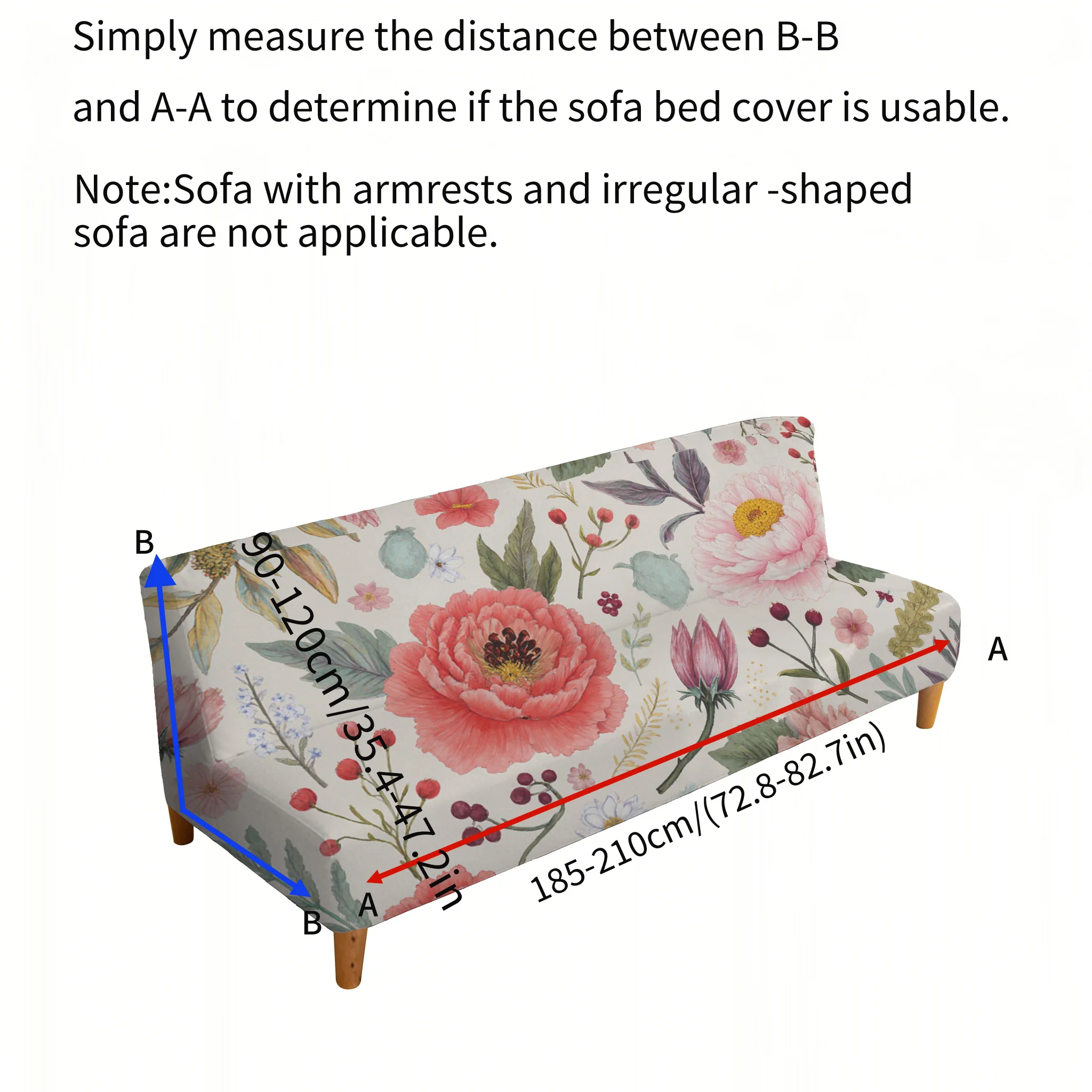 Armrest-free elastic sofa cover, watercolor wind peony flower print pattern, dustproof machine washable sofa cover