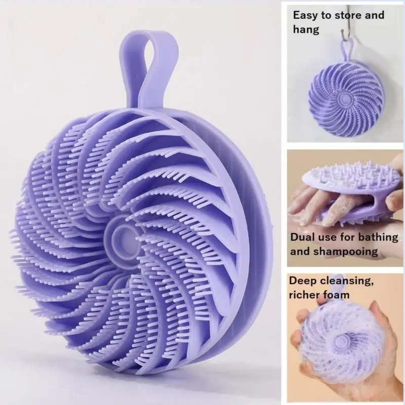 [E] Silicone Body Scrubber Loofah Double-Sided Bath Brush,Shower Scrubber And Scalp Massager Shampoo Brush For Kids Women Men