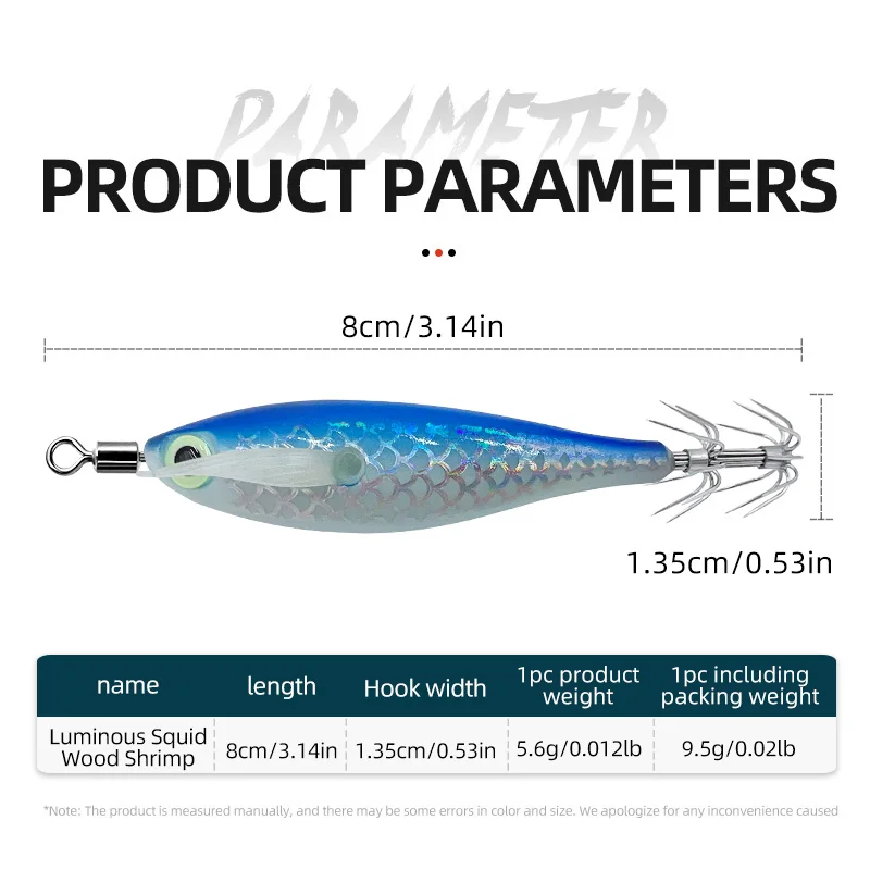 ShareShark 10pcs/box Glow Squid Jig Hook Saltwater Fishing Bait  Wood Shrimp Lures Sea Fishing Octopus Cuttlefish Squid Lure