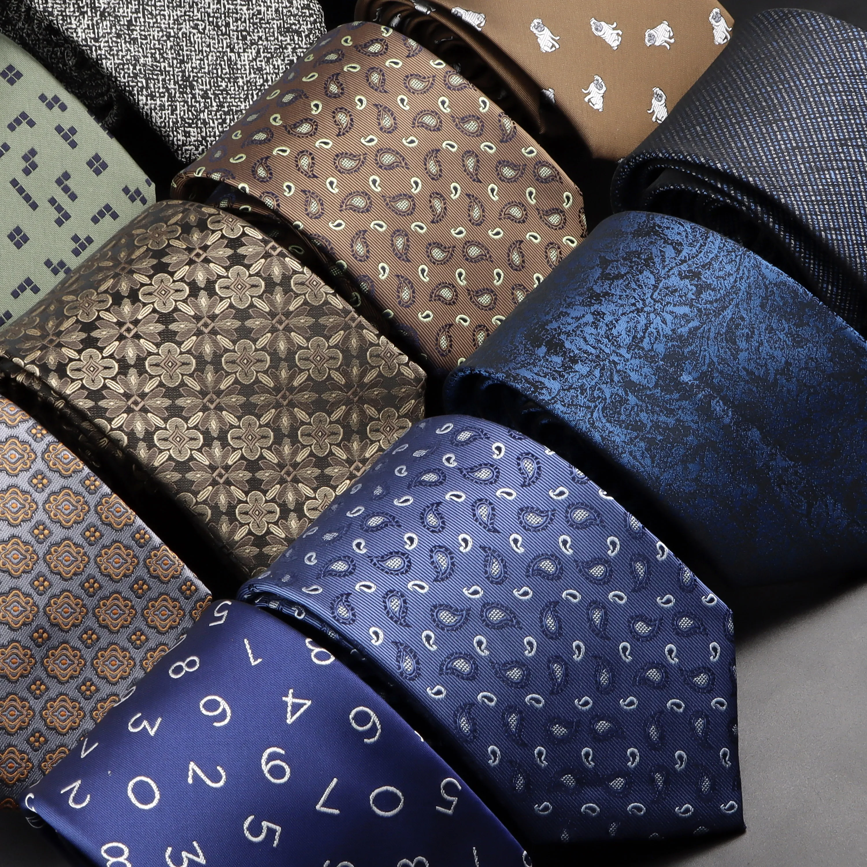 

New Design Wedding Men Tie Dark Blue Brown Striped Paisley Dots Neckties Business Dropshipping Groom Collar Accessories Gift