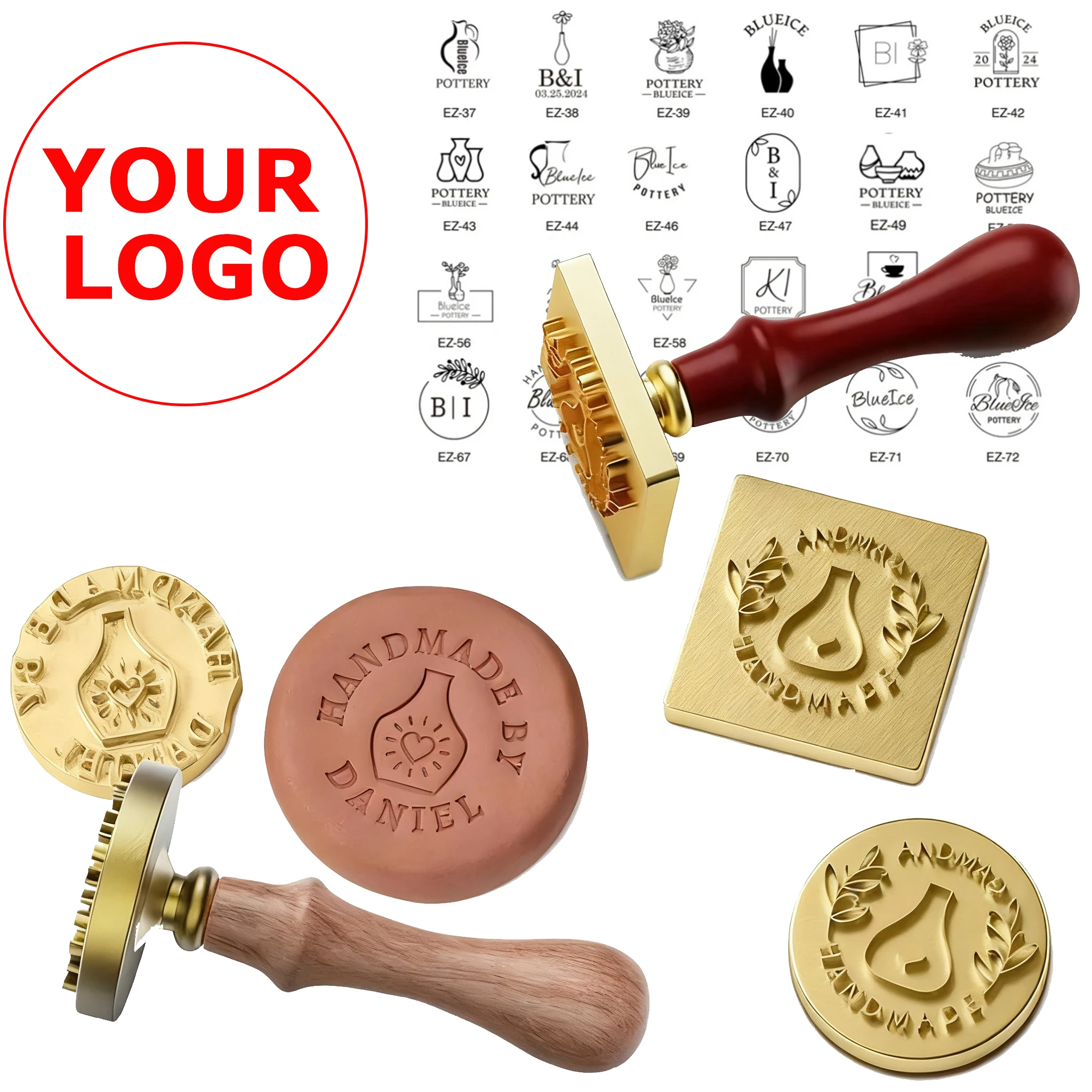 

Custom Pottery Stamp with Removable Handle Set Personalized Logo Design Brass Head Stamps for for Pottery DIY Gift Craft