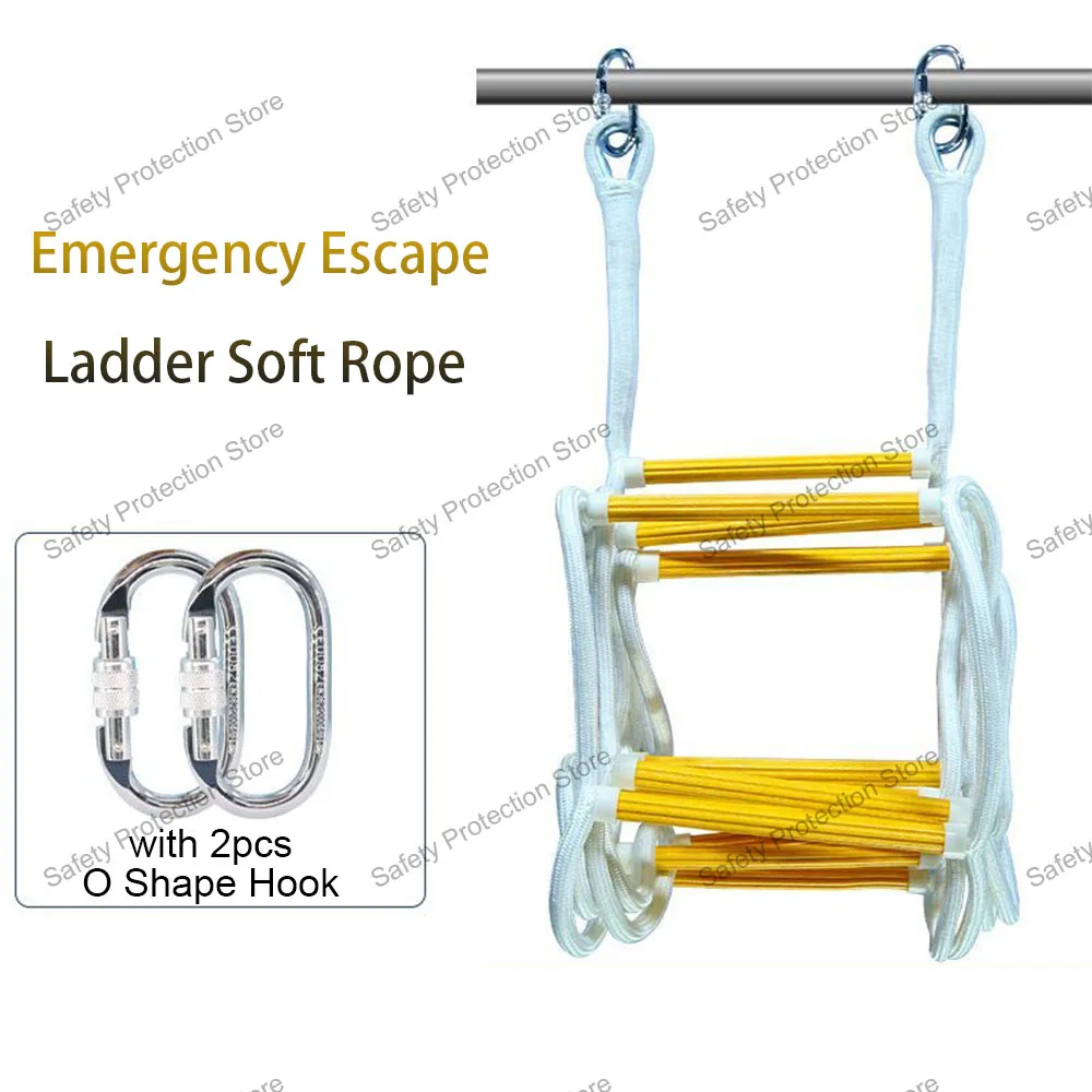 

9.84ft Emergency Fire Escape Ladder with Hooks Outdoor Engineering High-altitude Work Climbing 3m Anti Slip Soft Rope Ladder
