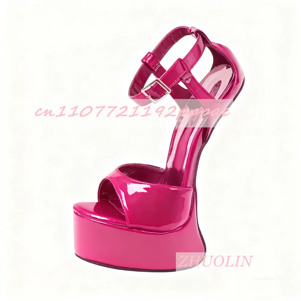 

22CM High Wedge Heel Platform Sandals Open Toe Buckle Strap Low-Cut Sandals Luxury Patent Leather Cosplay T-Stage Show Shoes 46