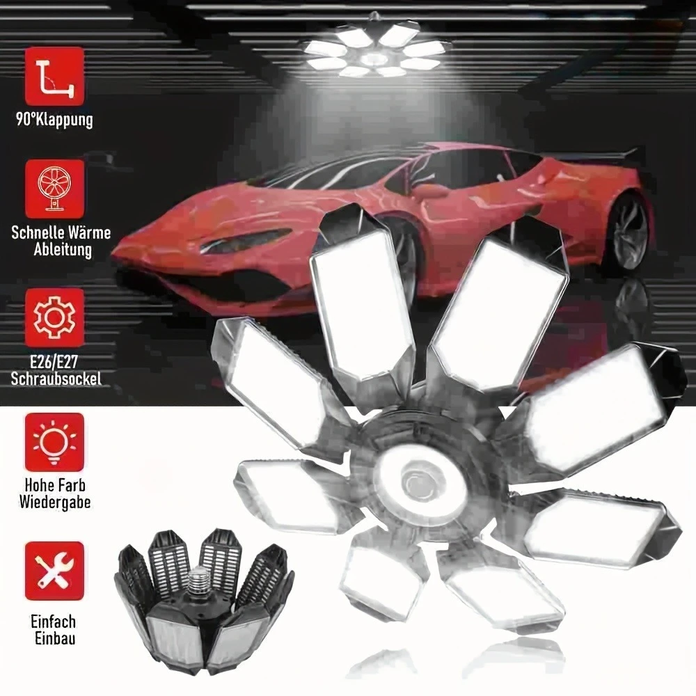 

LED Garage Light Deformable LED Bulb Workshop Warehouse Ceiling Lights Folding Powerful Industrial Lighting Equipment System