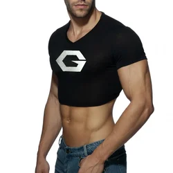 Camisetas de entrenamiento con estampado de letras para hombre, camiseta informal de algodón de manga corta con cuello en V, camiseta media sin mangas, camiseta de verano