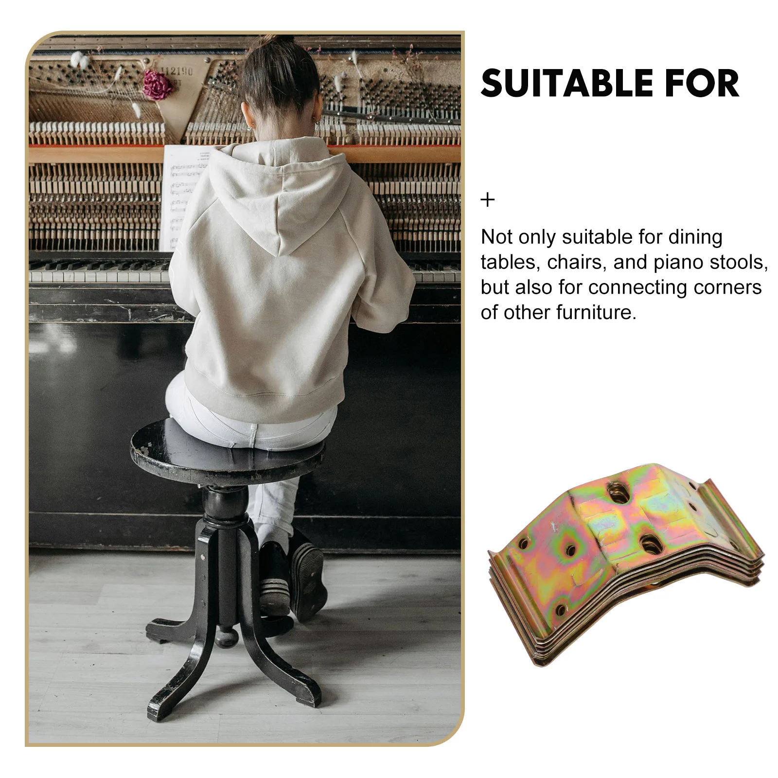 

8pcs Iron Brackets Corner Connectors Piano Stool Chair Bracket Wood Furniture Corner Connectors Cabinet Hardware