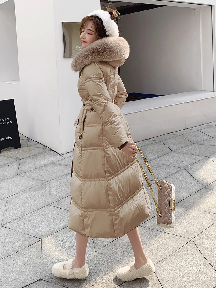 Warm Hooded Cotton Jacket Coat For Women's Fashion 2023 Winter New Korean Slimming Mid Length Quilted Jacket White Duck Down