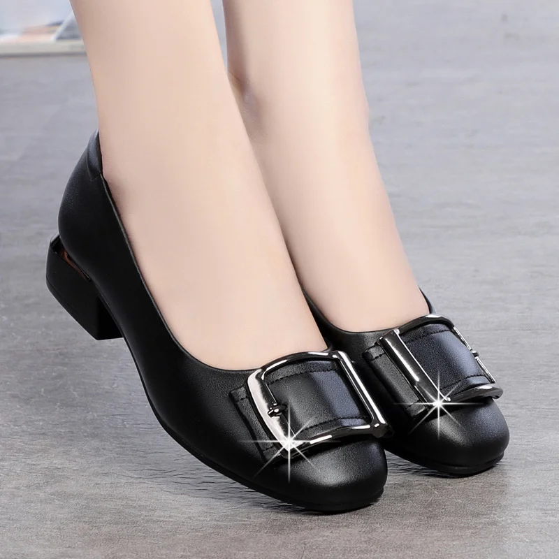 

Comfort Spring Shallow Mouth Thick heels Anti-Slip Women's Low-heeled Soft-soled All-match Red Soft Leather Single Shoes
