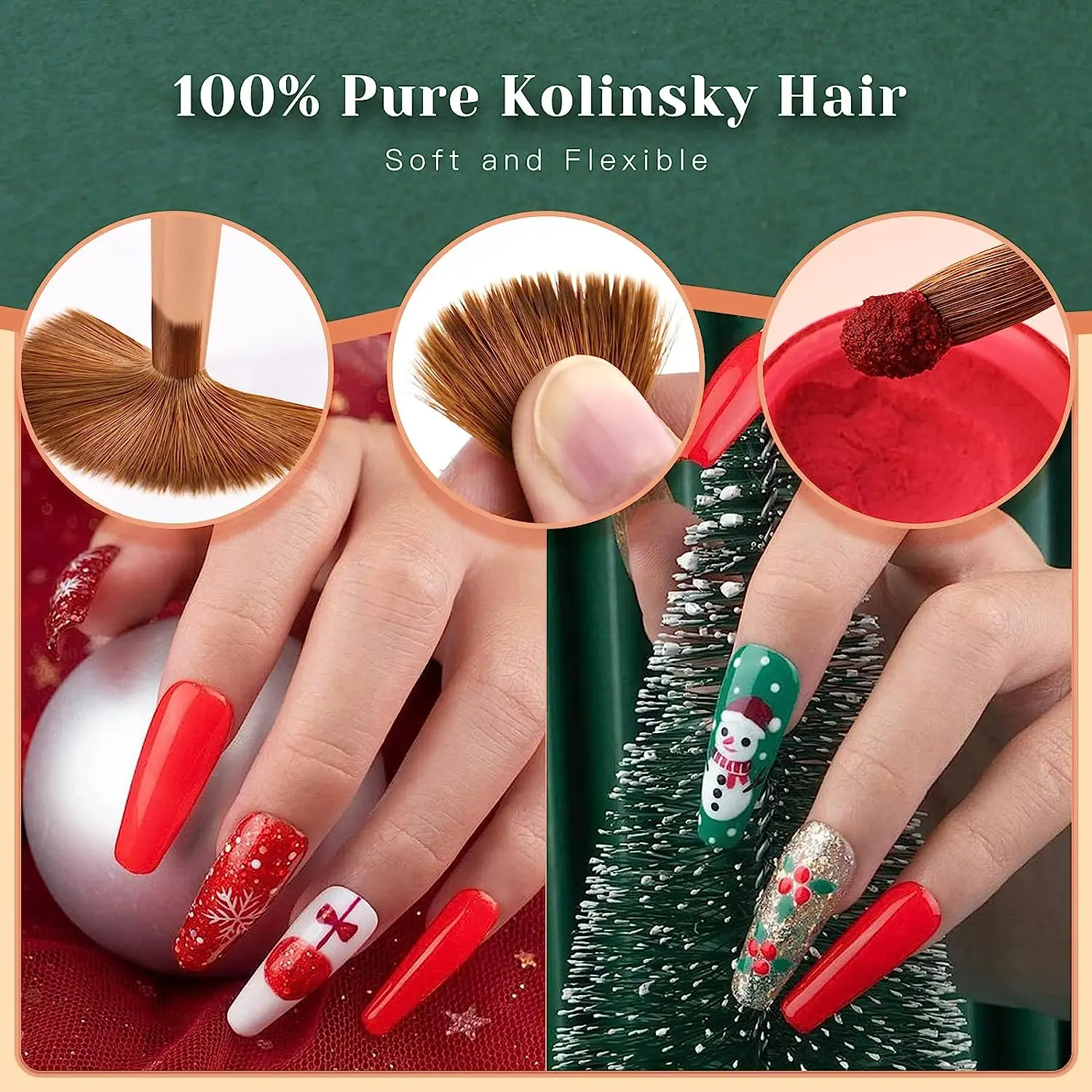 Kolinsky Pędzel do paznokci akrylowych, rozmiar 8, owalny okrągły pędzel z metalowym uchwytem