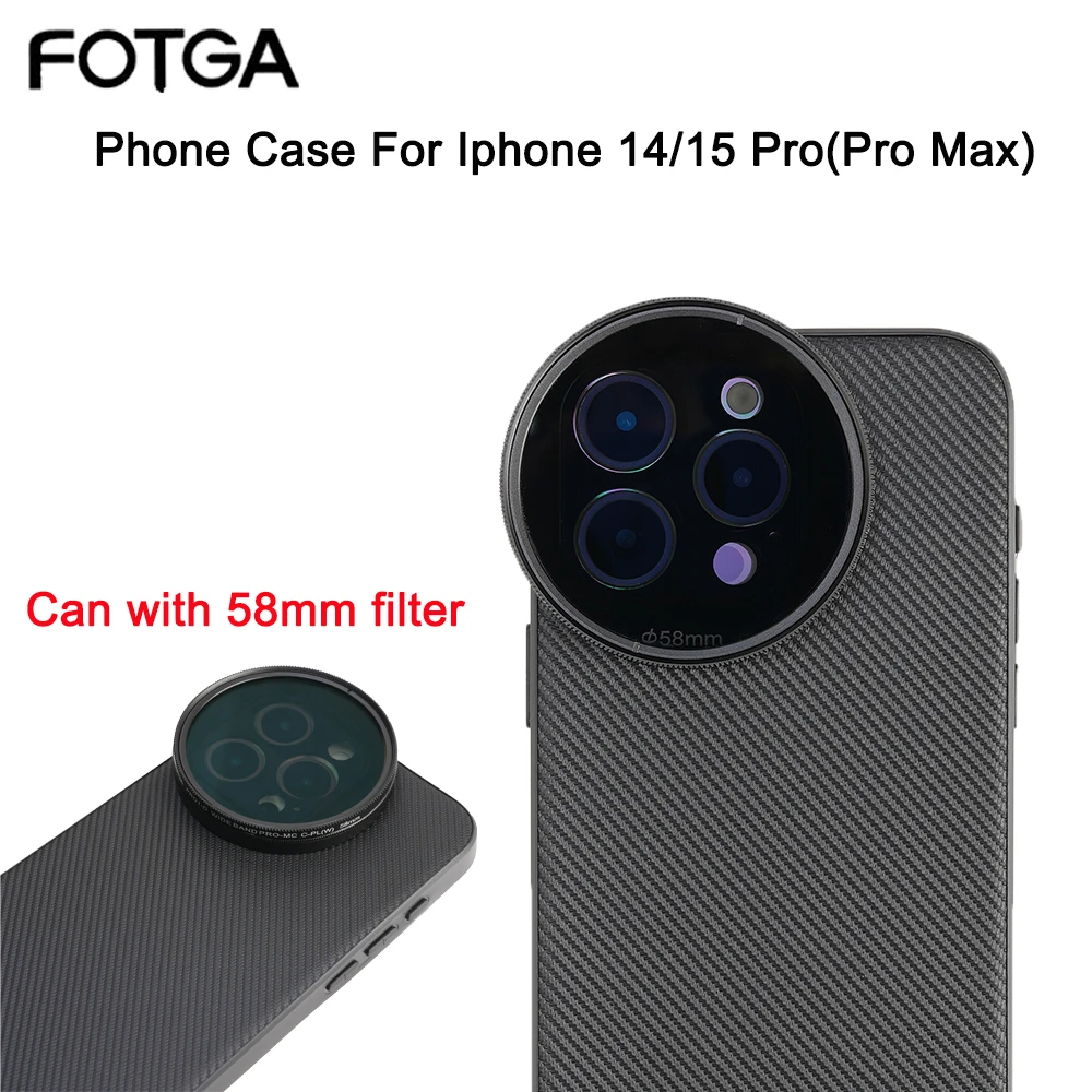 FOTGA Phone Case Smartphone Video Rig Case For iPhone 16 Pro/Pro Max with 58mm Adapters for Filter Kit For iPhone 15 Pro/Pro Max