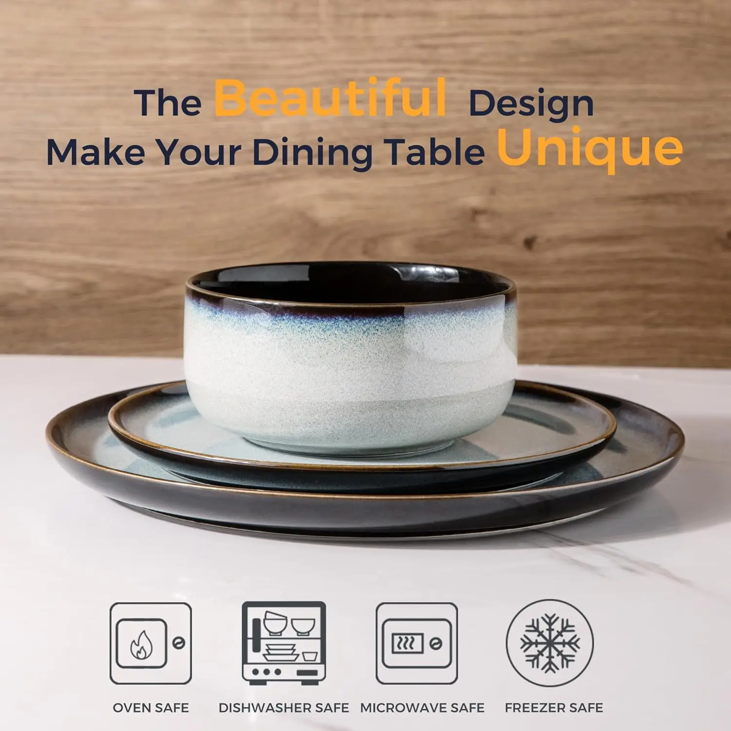 Set di stoviglie in ceramica per 6, set di piatti e ciotole in porcellana, set di piatti con smalto reattivo fatti a mano, resistenti alle chip e ai graffi