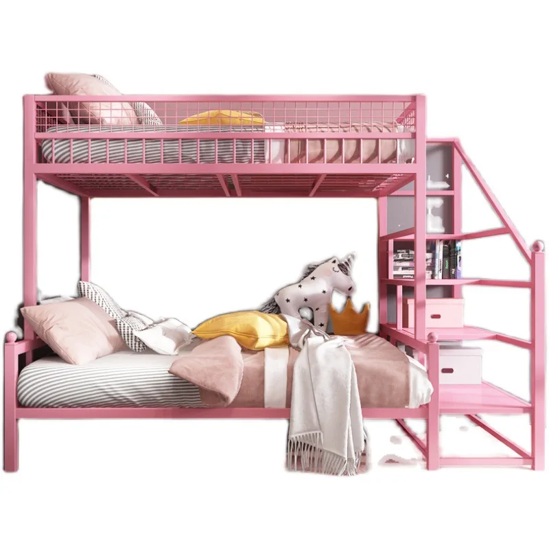 

Nordic small apartment wrought iron upper and lower beds, simple double-layer mother-child beds, children's high and low beds