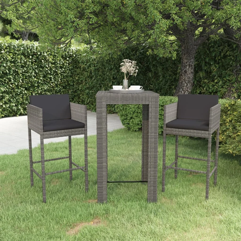 SUNG-LL set of garden bar 3 pcs and gray braid resin cushions