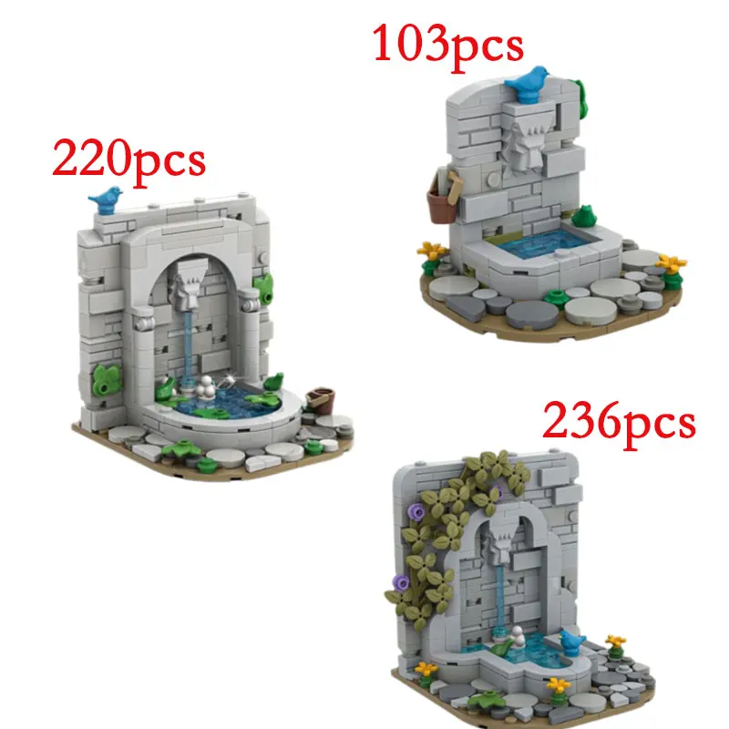 Spot new MOC small particle assembled building blocks, medieval square castle fountain series models, children\'s gift ornaments,