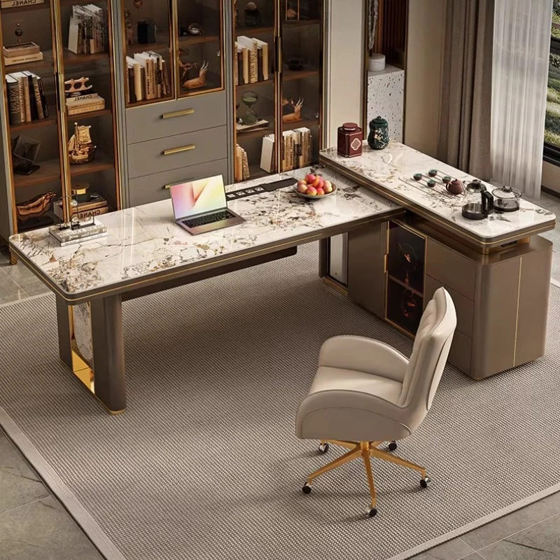 #￥sintered stone multi-functional Computer desk With edge cabinet bureaux de travail office desk mesa para escritório furniture