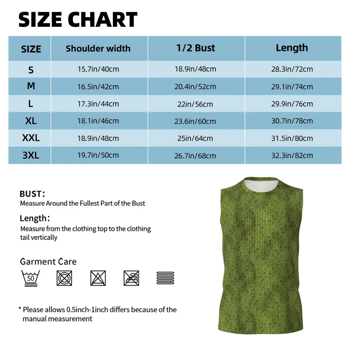 Green Lizard Skin Pattern Design Men Printed Sleeveless T-shirt Casual Hip Hop Street Style Beach Holiday Tank Tops