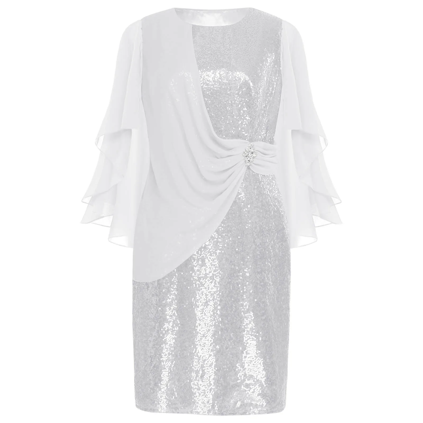 فستان حفلة موسيقية أنيق للنساء فساتين حفلات مطرزة بالترتر مع ثوب كيب شيفون أنيق للولائم وحفلات الزفاف وحفلات الكوكتيل